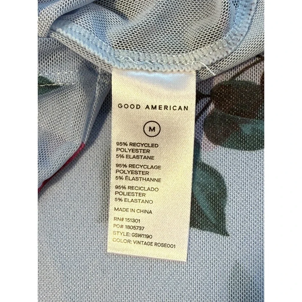 Good American Mesh Baby Tee‎ Vintage Rose Floral Sheer Top Blue Pink Medium NWT